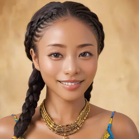 the woman's skin is dark brown ghanaian woman ishihara satomi 、((best quality)), ((masterpiece)), ( details), （ perfect face）, t...