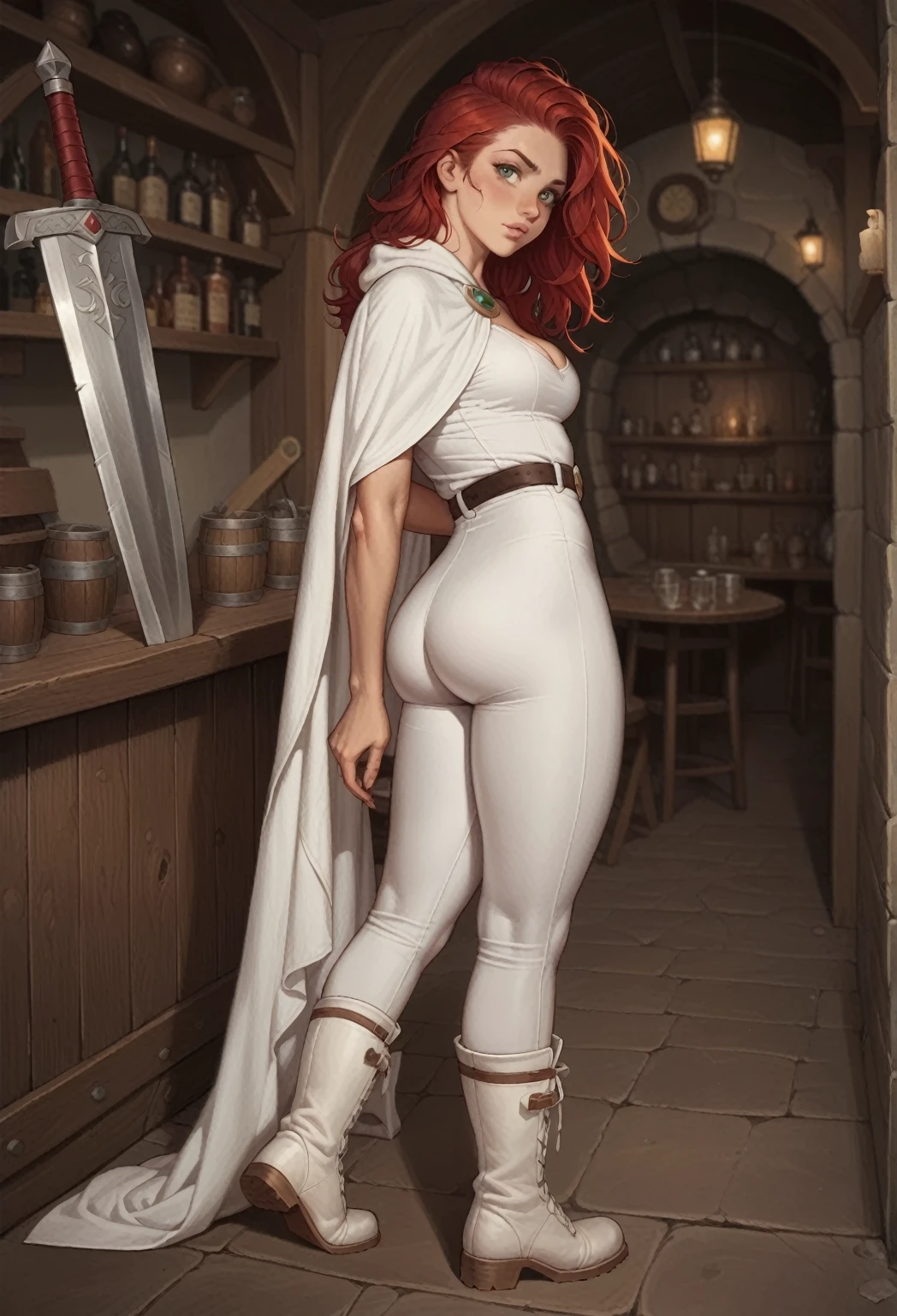 Dorohedoro Style, sexy young girl with short red hair, nude tits, no clothes, full nude body,hairy pussy, public hair