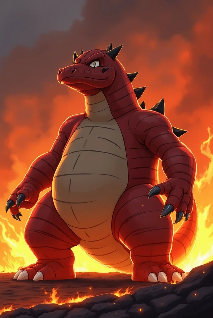((made by enigi09 art style)), ((ultra high definition)), ((ultra high resolution)), (full sharpness), (maximum quality), (Cinematic), ((best quality)), 8k, ((masterpiece)), Charmeleon, ((very detailed)), ((made by enigi09 art style)), only 1 female Charmeleon perfect body, happy face, happy facial expression, beautiful body, big breasts, sexy body, voluptuous pokemon, nipples and vagina, Charmeleon
