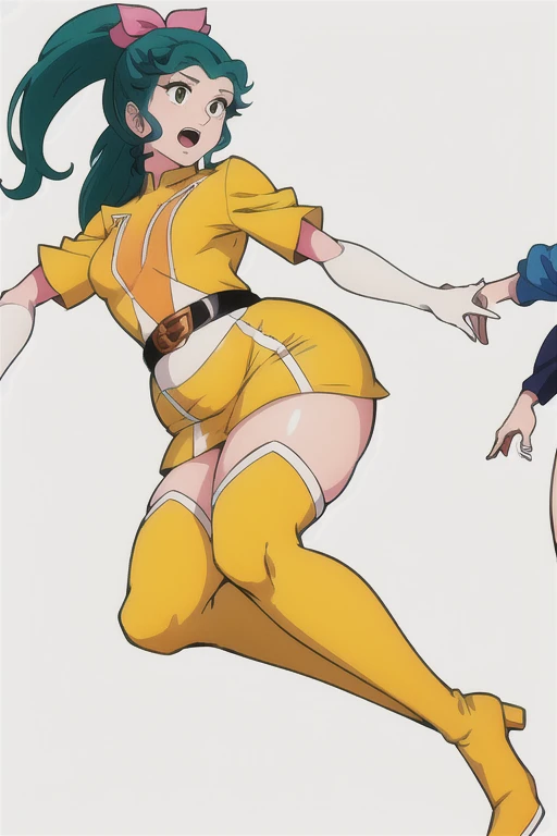 score_9, score_8_up, source_アニメ,Kaoruko Tenkawa, long hair, blue eyes, blonde hair, bow, hair bow, yellow bow,Micro Bikini,1girl,shiny skin,latex,white background,Erect nipples,Reverse Bunny Suit,High heels,shiny skin,Slime,Bukkake,Pussy juice,Estrus,Used condom belt,Fallen into evil