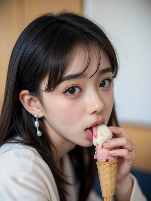 ((Hold the glans of ice cream firmly and lick it with the tip of your tongue:1.1)),(( best quality)), ((masterpiece)), (Familiar),  perfect face,Japanese,,girl,cute, ,Private elementary school,tegirl:1.2), beautiful very young woman , A close-up of her face, Lick the side of a dirty tiny penis covered with disgusting semen and smegma in a very cute way,  pearl earrings ,  masturbate with one hand , Lick the tiny penis and semen you've ejaculated  , Very obscene, Extremely delicious smegma , Realistic, so embarrassing、 turn their cheeks red、