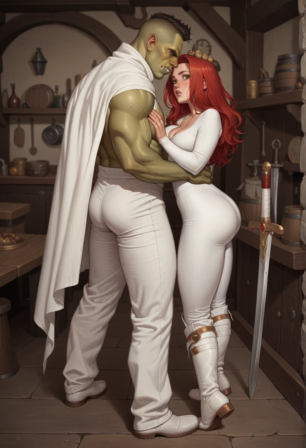 (((Poison Ivy))), (((man completely nude))), High quality, best quality, masterpiece, (((1boy, 1girl))), (((hetero:1.5))), mature woman, curves, (((long wavy redhead hair))), green eyes. cleavage. (((woman completely nude))), nsfw, (((couple focus))), (((lots of cum, ejaculating huge load))), (((ahegao, screaming orgasm face))), (((rape, rough sex, full nelson position, large penetration, extremely large muscular man, size difference, huge penis, thick penis, masivepenis, stomach_bulge, cum in pussy, cum overflowing from pussy, large breasts)))