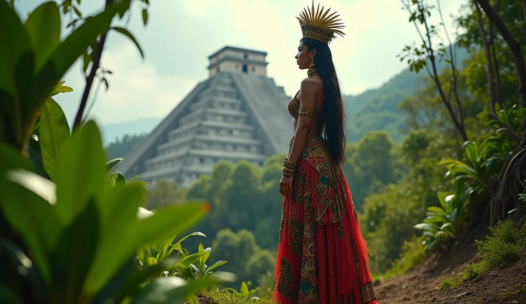 best qualityer, work of art, (realisitic:1.2), 1 girl, standing alone, Headshots, trunk, (Silhouette Lighting:1.2), tattooed red tribal, (darkskin:1.2), Tribal Bikini, face painting, face marker, hourglass figure, ancient ruins at dusk, Indian twilight in the forest
