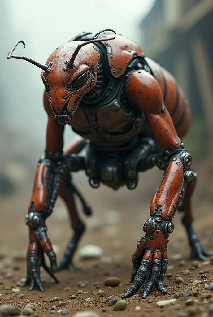 Fire ant ciborge hold a human head skul