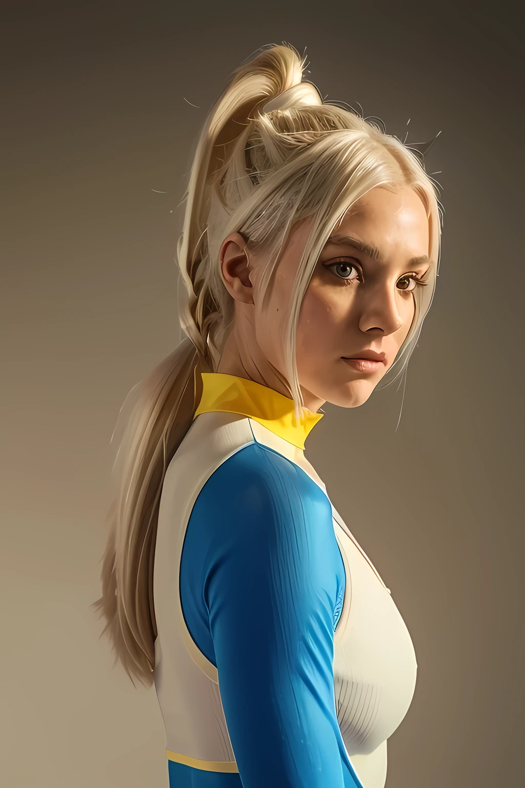 A stunning intricate full color portrait of janicci1, wearing yoga outfit, blonde pigtails, epic character composition, by ilya kuvshinov, alessio albi, nina masic, sharp focus, natural lighting, subsurface scattering, f2, 35mm