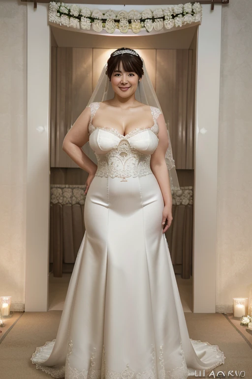 (1 female breast、Overweight、extremely fat、chubby、Japanese、wedding dress