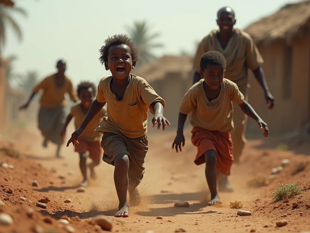Almajiri kids survive on street begging for crying running for with traffic background