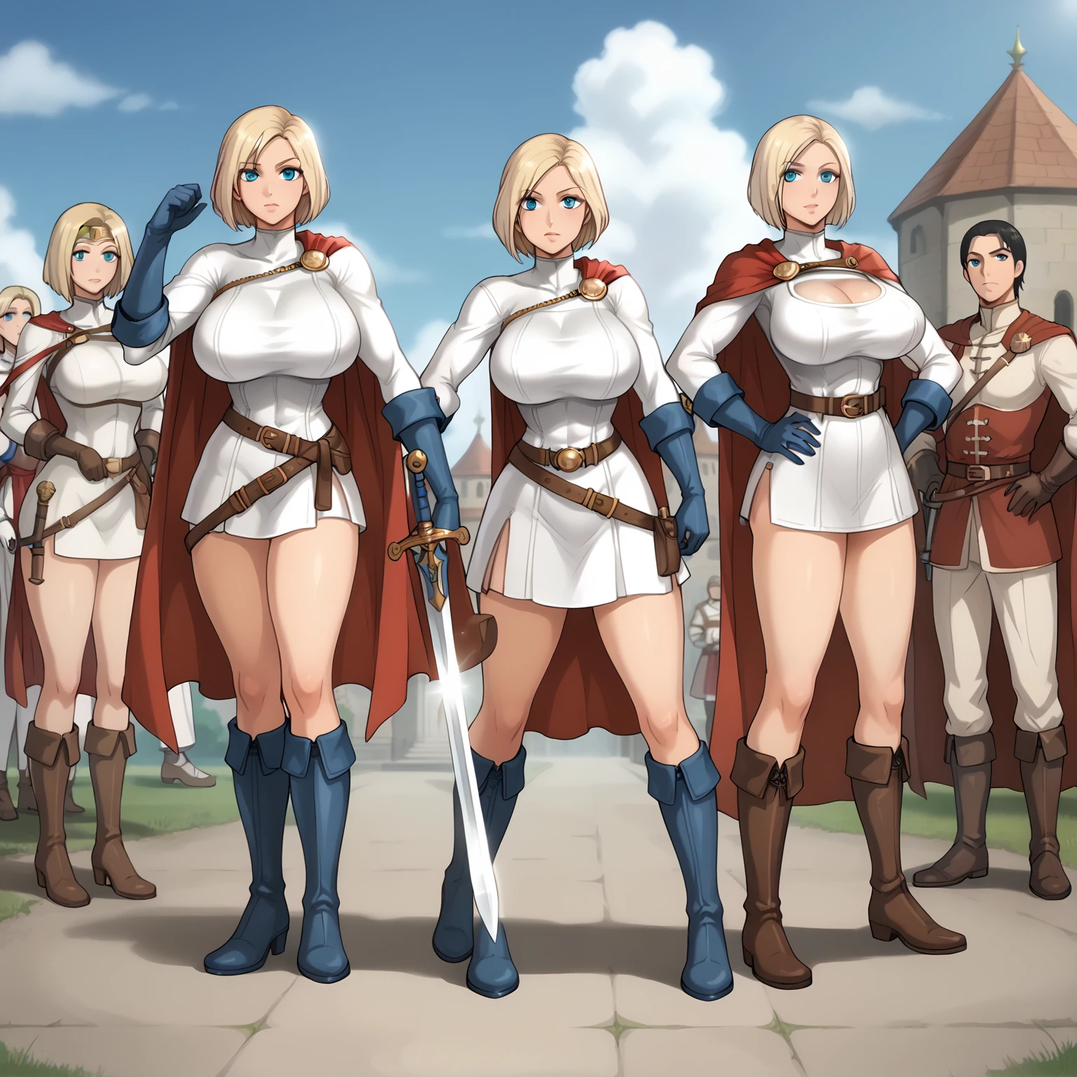 powergirl, Princess, anime, isekai, medieval,  Big breasts, long boots, sword