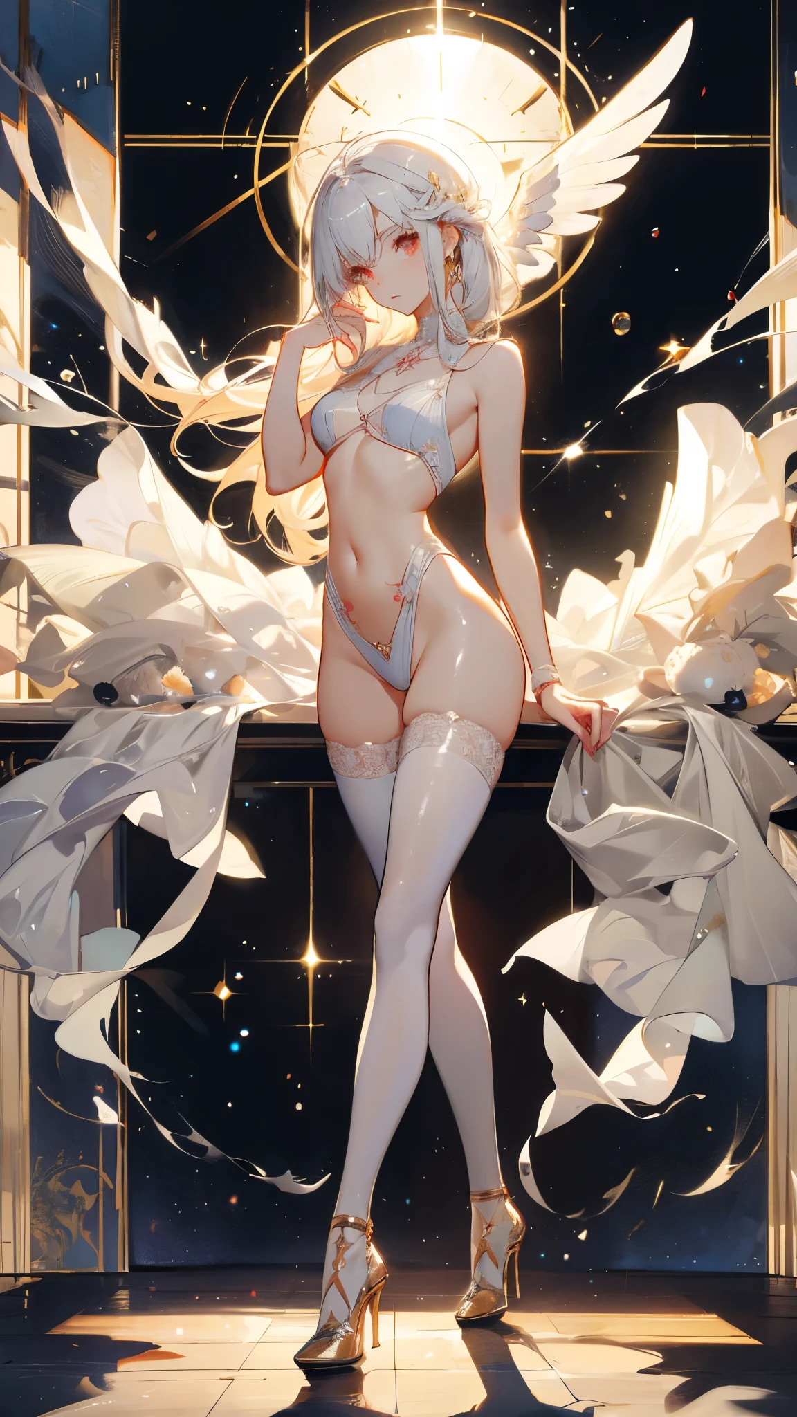 Blonde woman posing in white dress for posing, loli in dress, blonde goddess, white stockings, shikamimi, Japanese goddess, pale milky white porcelain skin, Ethereal and dreamy, belle delphine, Smooth translucent white skin, Young sensual gravure idol, nico wearing a white dress, small curvaceous loli, sakimichan hdri