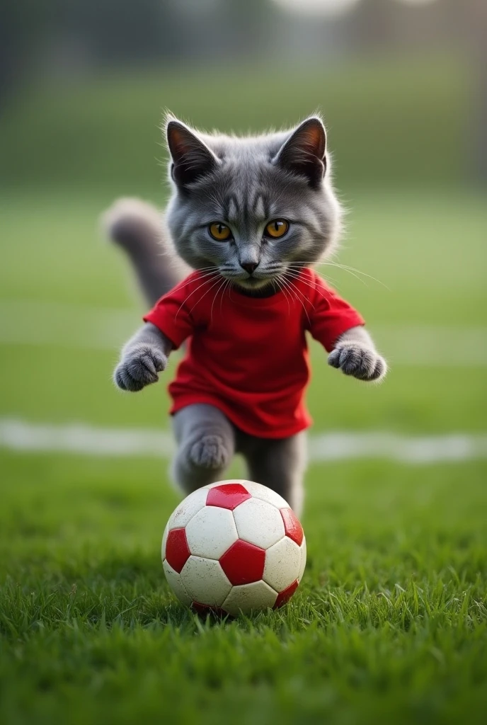 Cute cat11playing a soccer game with、having fun playing the game