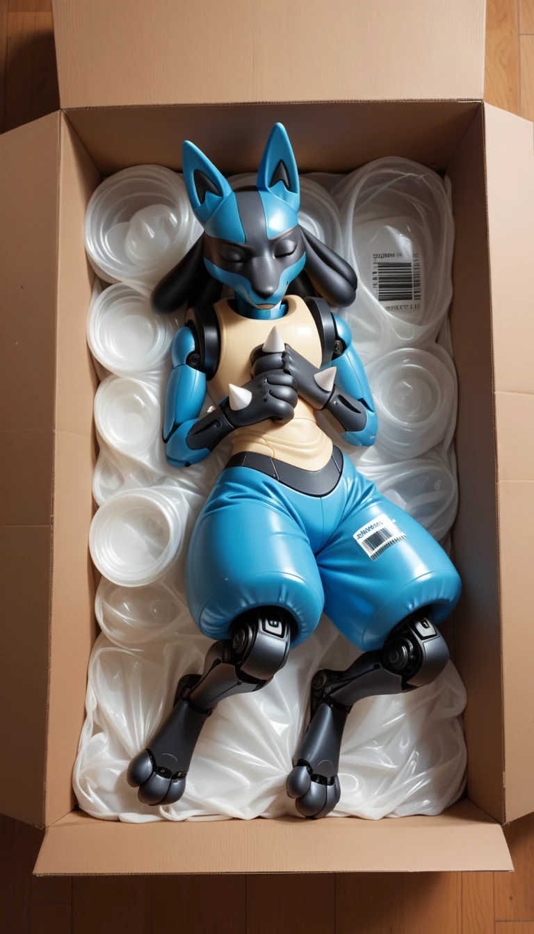 a highly detailed, hyper-realistic, 3D render of a Lucario Pokemon character, bound and restrained in a scientific research laboratory, with a large erect penis, being subjected to tickling, making ahegao expressions, receiving a handjob, intense , nipple stimulation, and feeling extremely ticklish