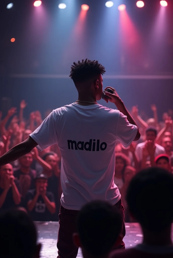 An 11-year-old child,singing funk on stage,and a screen that says MC RKZIIN 061,Half naked women,hookahs,whiskey glasses,a DJ called FILHO DO JUSTO,gold chains,gold microphone,many fans