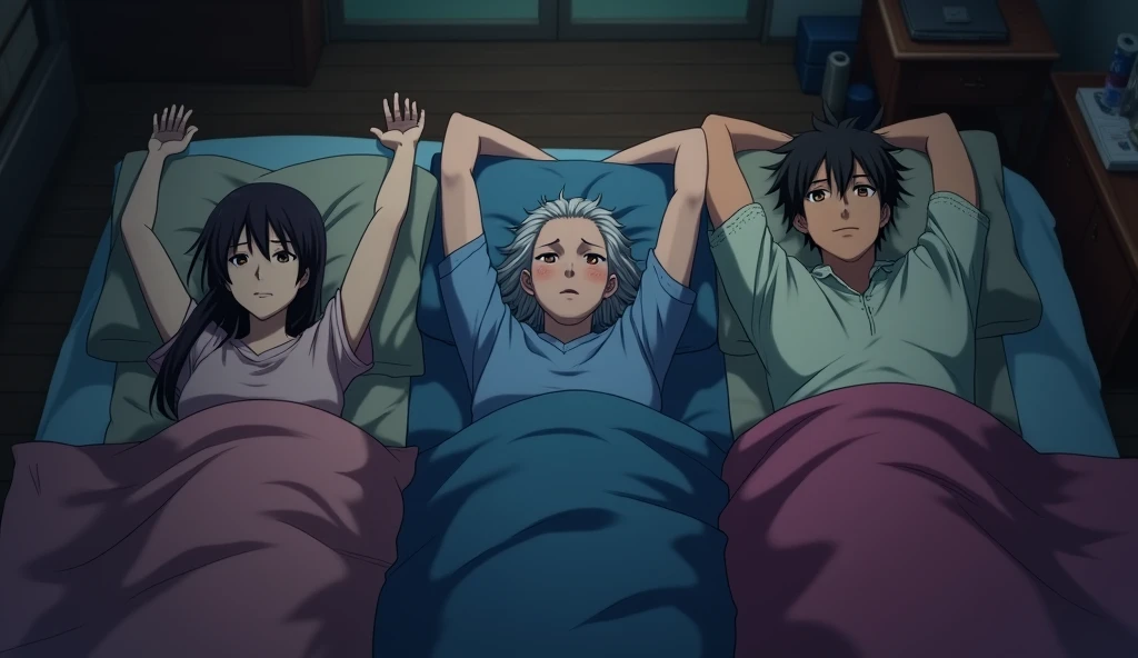 anime characters laying in bed with a cat and a dog, black and white manga panel, isekai manga panel, cinematic | | very anime!!!, ( ( ( yoshinari yoh ) ) ), horror manga, in the bedroom at a sleepover, mischievous!!, i slept in segments last night, black and white manga style, “ anime, anime”