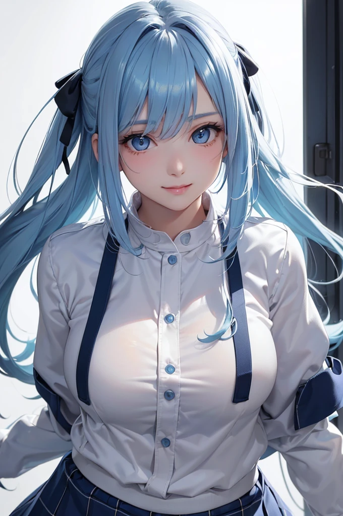 Character Details:, - Gender: 1 Girl.
- Style: Anime, - Body Type: Attractive body, slim body, nice legs, slim tights, nice arms, nice shoulders. - Breast: (Small Breast:1.1), (Cleavage), (Nipple).
- Facial Feature: Beautiful, Gorgeous, ager, Fresh, Young.
- Expression: Shy, Smile, Horny, Pink Blush on Face, Sexy Eyes, Sexy Look, (Sweating:1.4), Innocent Look, Tipsy. - Hairstyle: Blunt Bangs, Long Hair. - Hair Color: Light Blue Hair.
- Clothing: (Office Black Shirt:1.6), (Sexy Laced Bra:1.6), ((Office Skirt:1.4)), (off-shoulder:1.6), (Stocking:1.4). - Body Pose: (Lean to wall). - Behaviour: Waiting, Want Something, Secretly.
- Accessories: Earrings., Environmental Details:, - Setting: Bed Room., - Lighting: Natural Light., - Decoration: Modern Bed, Chair, Window, White Curtain, City View. Top view. pov, anime style, UHD, retina, masterpiece, accurate, anatomically correct, textured.