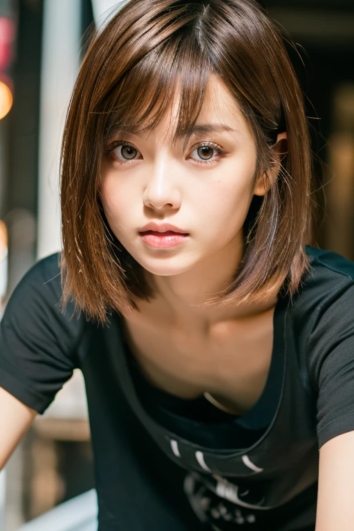 Look into the eyes, Eye contact, Front of face, Front face, face, head, Cross-legged, indoor, Brown Hair, bangs, Tank top, Sweat, clavicle, shoulder, chest, Earrings, Skin Moisture, Staring at me, The gaze looking down on me, Open your legs