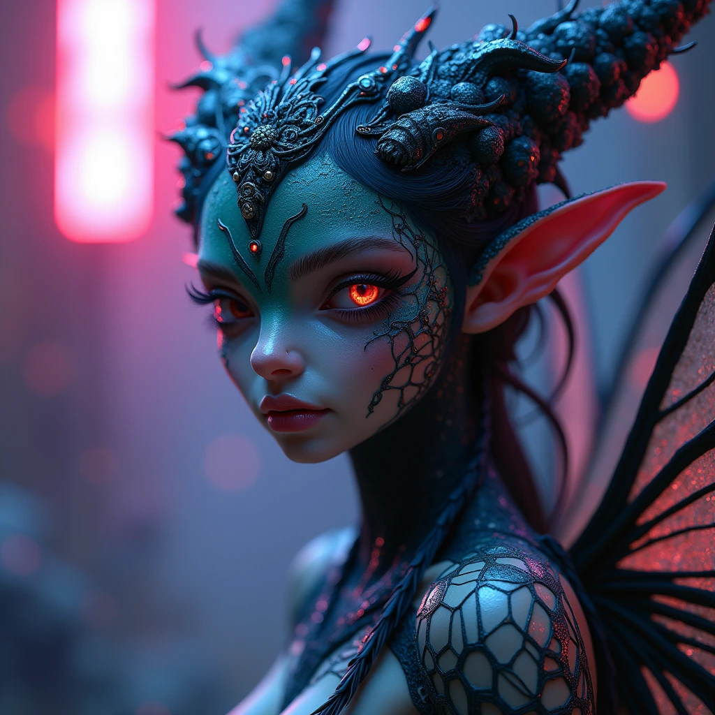1 beautiful female alien girl emerging from a cocoon, detailed beautiful face like cute girl and body, from back, (glowing eyes, glowing skin:1.5), intricate organic details, translucent wings, symmetrical face, ethereal lighting, cinematic, vibrant colors, digital art, highly detailed, 8k, photorealistic, whole body, Floating in the air