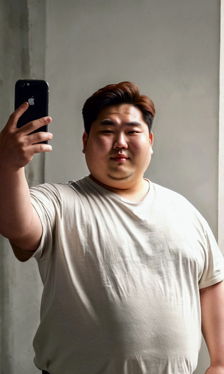 korean fat man taking V pose (looks like selfie)