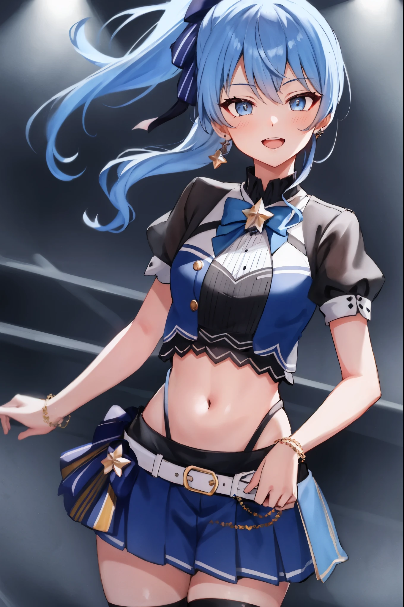 Tazune Rirei, nsfw, Masterpiece, best quality,8k, ultra-detailed, perfect lighting, school uniform, black hair, braid hair, aqua eyes, blue jacket, blue plaid skirt, skirt lift, spread pussy, (cum in pussy:1.5), (facial:1.5), (cum on hair:1.5), (flying cum:1.5), (projectile cum:1.5), midnight, neon lights, blush, embarrassed, skirt lift,