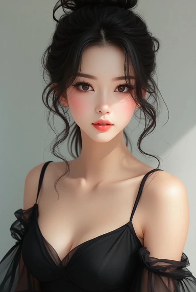 nsfw, masterpiece, best quality, black widow, marvel,, detailed view of neckline, , dress, interior, ulzzang,