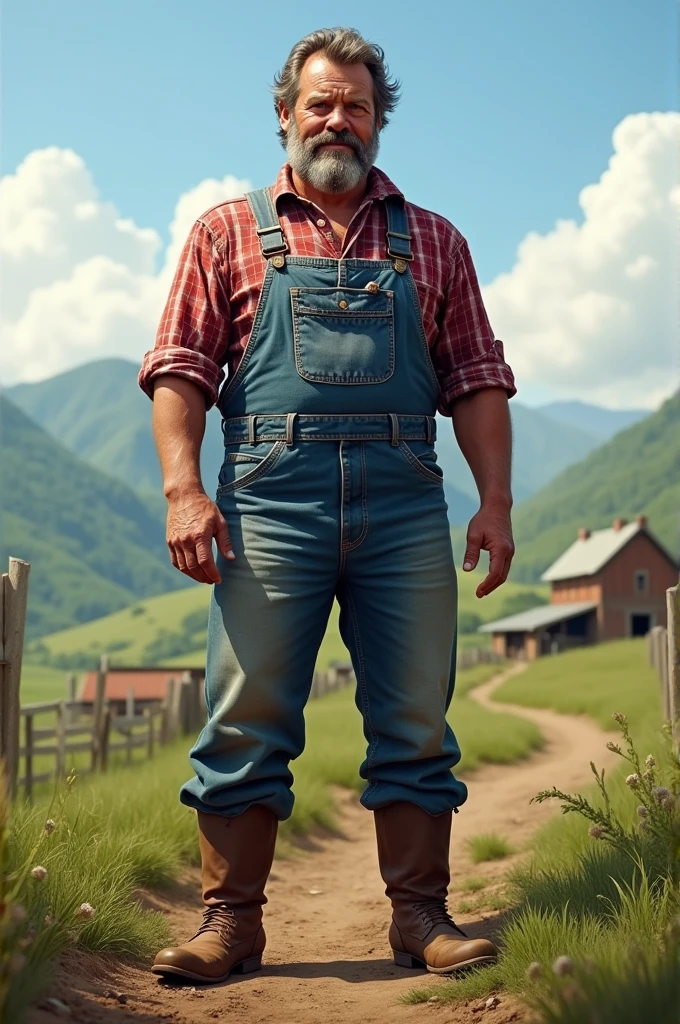 daddy farmer 55 years old in a field, sitting down, shirtless, burly man , manly chest, long beard, curly hair, hyper realistic --auto