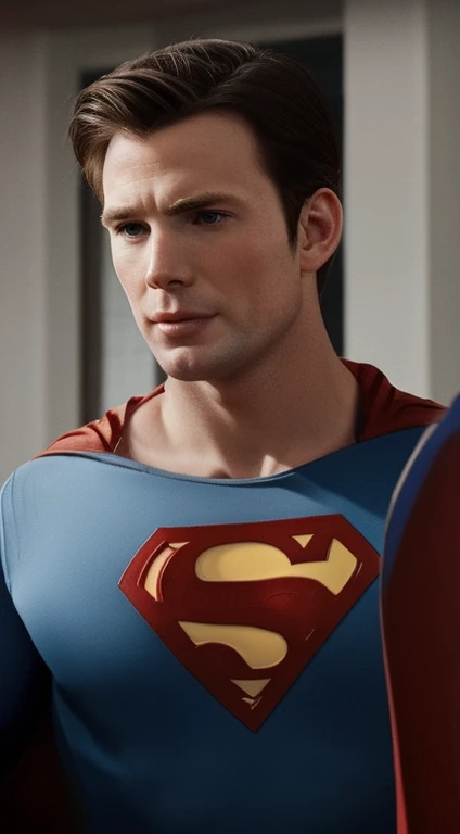 close-up, man, Chris Evans, (wearing a classic superman suit)