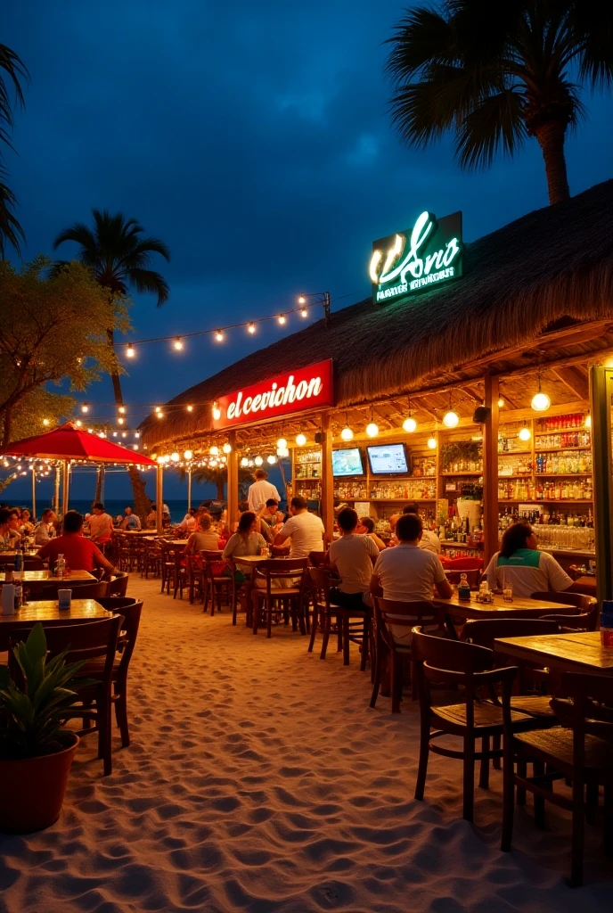 scene of a very humble wooden pier at night in the interior of the Amazon with people drinking in bars and steakhouses that are as rustic as possible, dancing forró and canoes in the background, comic book style