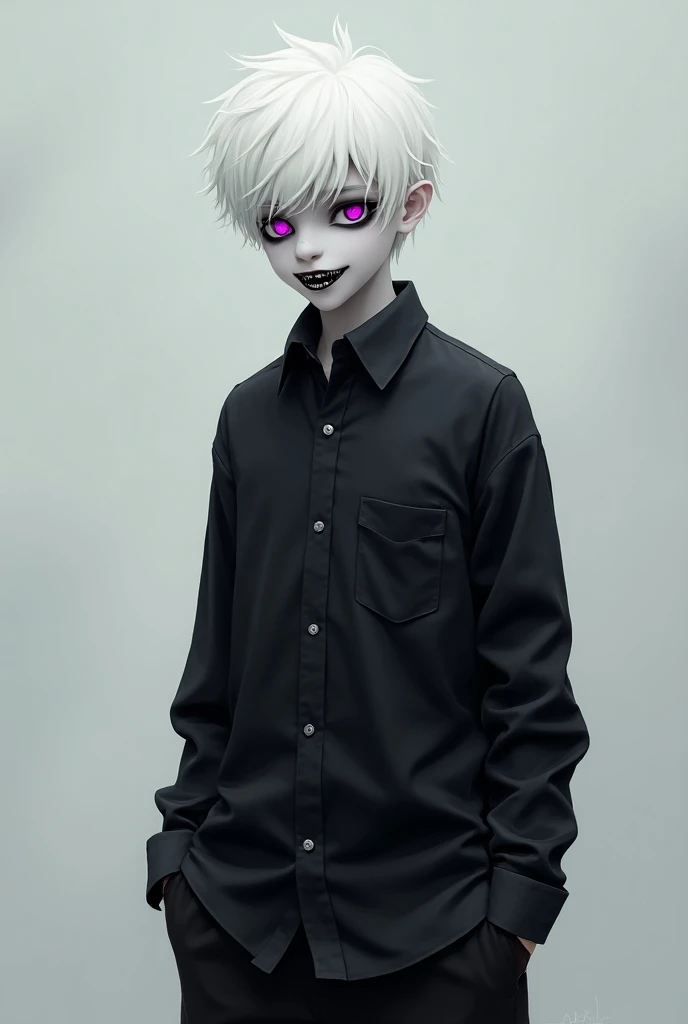 uploaded on e621, by Cory Loftis, by Chunie, by Kentowan, from side, (portrait), solo,1 boy, adorable white fox (male), white fur, pink nose, pink short hair, purple eyes, highly detailed eyes, wearing a black shirt, black rounded glasses, black skirt, black stockings and black sneakers, smiling, pink stars tatto, looking at viewer (pink backlighting:), (pink  lighting), masterpiece, highres, (black background, sitting on bed, night), colorful, aesthetically pleasing.