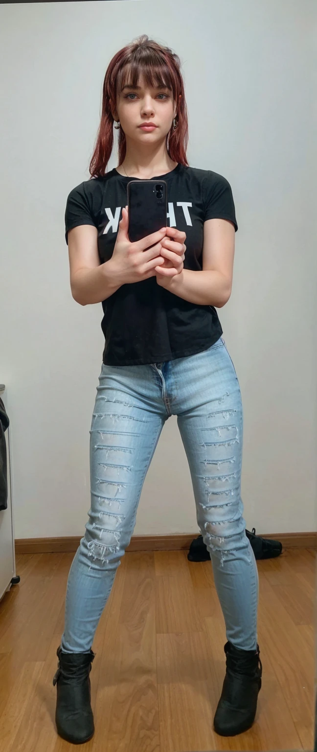 A beautiful young lady，Wear clear square glasses，charming eyes，Wear seven-color striped socks on your knees，Wear a miniskirt,with fair skin，Tear off the bandeau with your handposed and navel