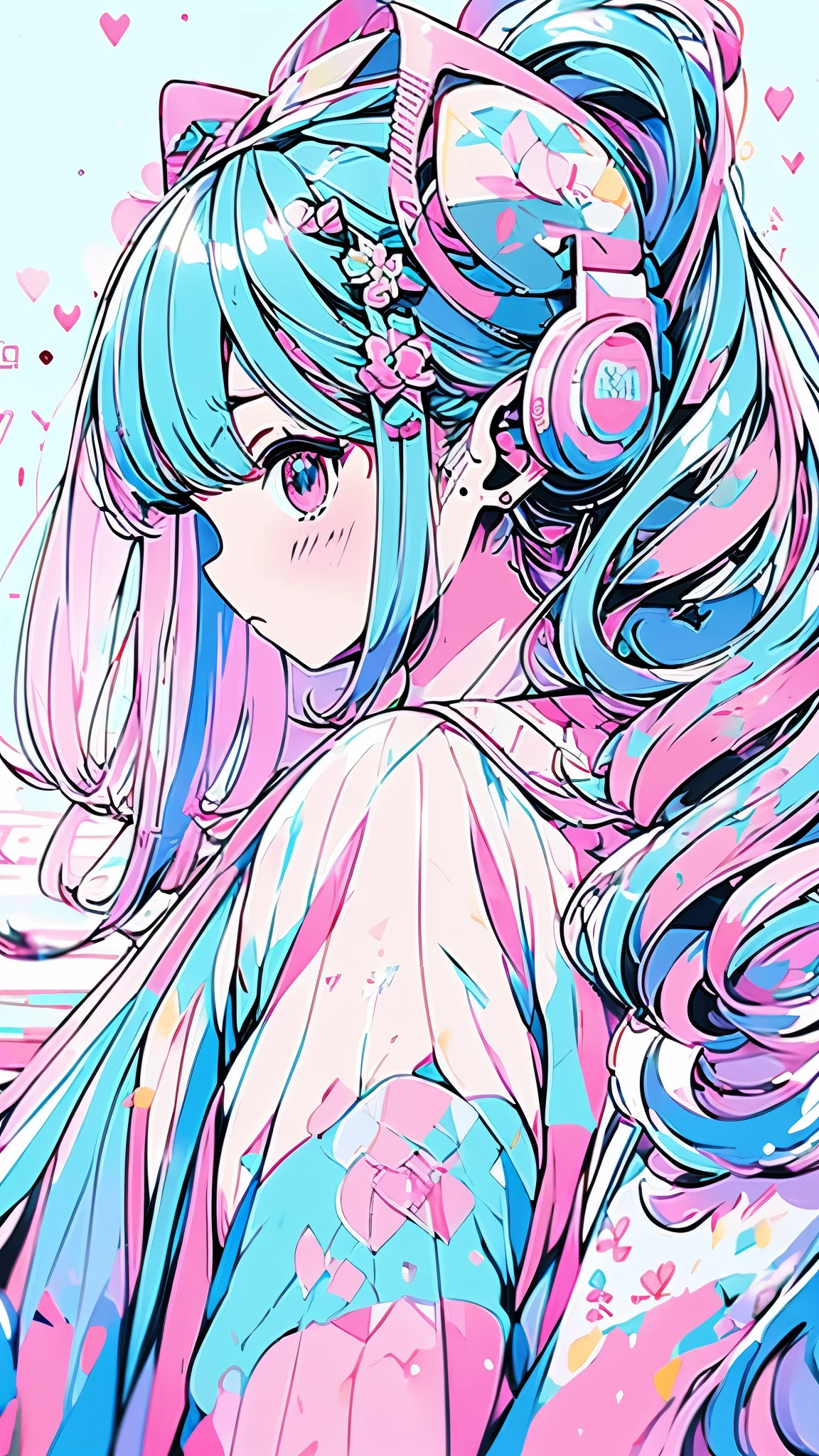 masterpiece, 最high quality,  Hatsune Miku，high quality, Super detailed,  best quality,   insanely detailed , beautiful, masterpiece, Light pink and light blue