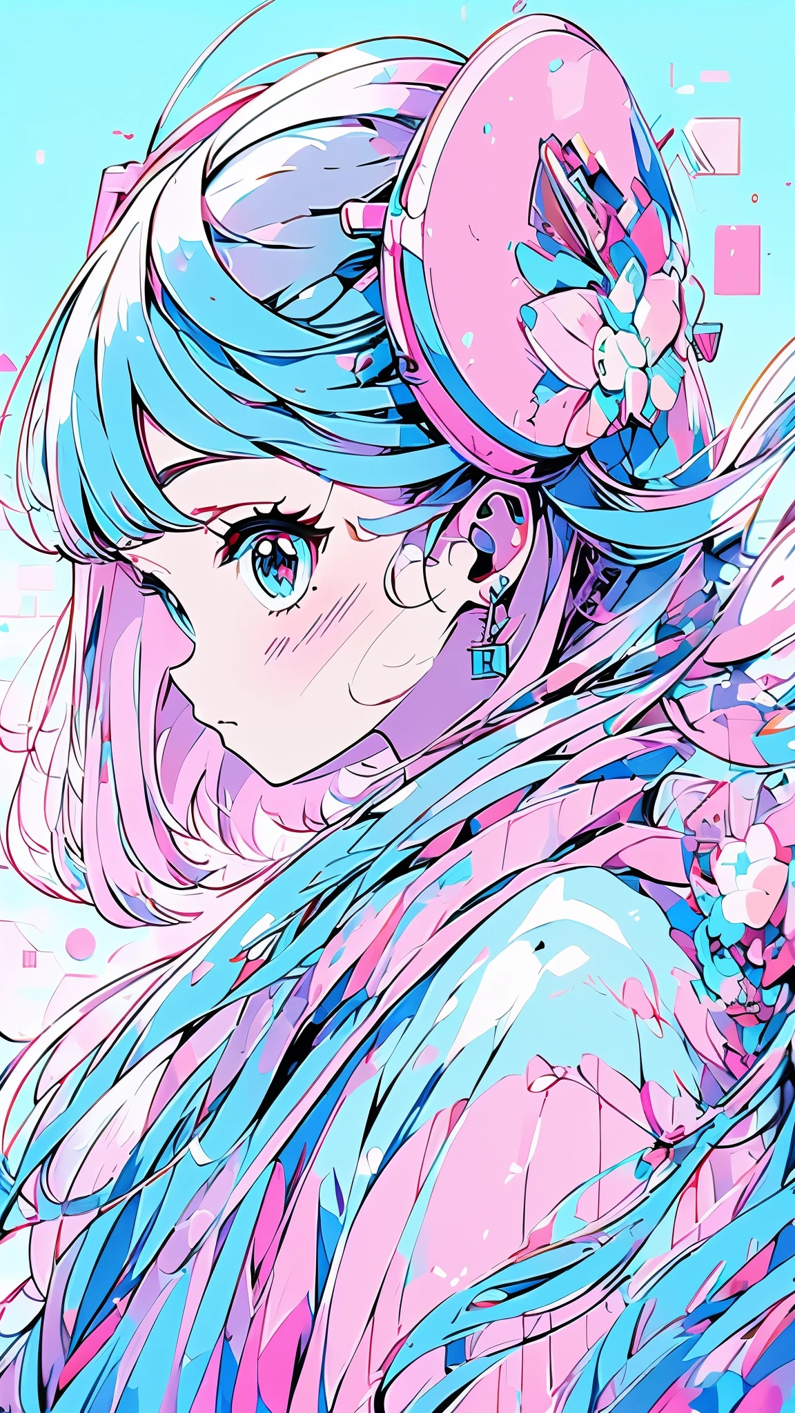 masterpiece, 最high quality, Hatsune Miku,high quality, Super detailed, best quality, insanely detailed , beautiful, masterpiece, Light pink and light blue