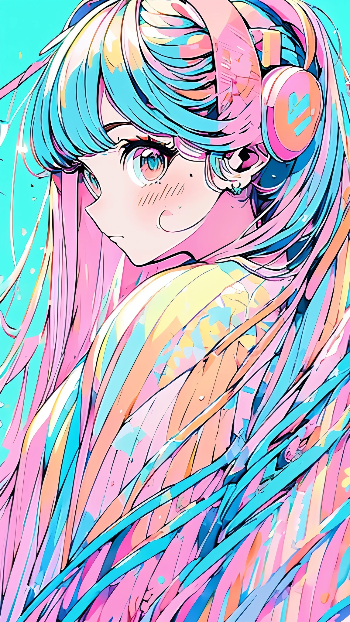 masterpiece, 最high quality, Hatsune Miku,high quality, Super detailed, best quality, insanely detailed , beautiful, masterpiece, light pink and light blue and light orange pink and light lime