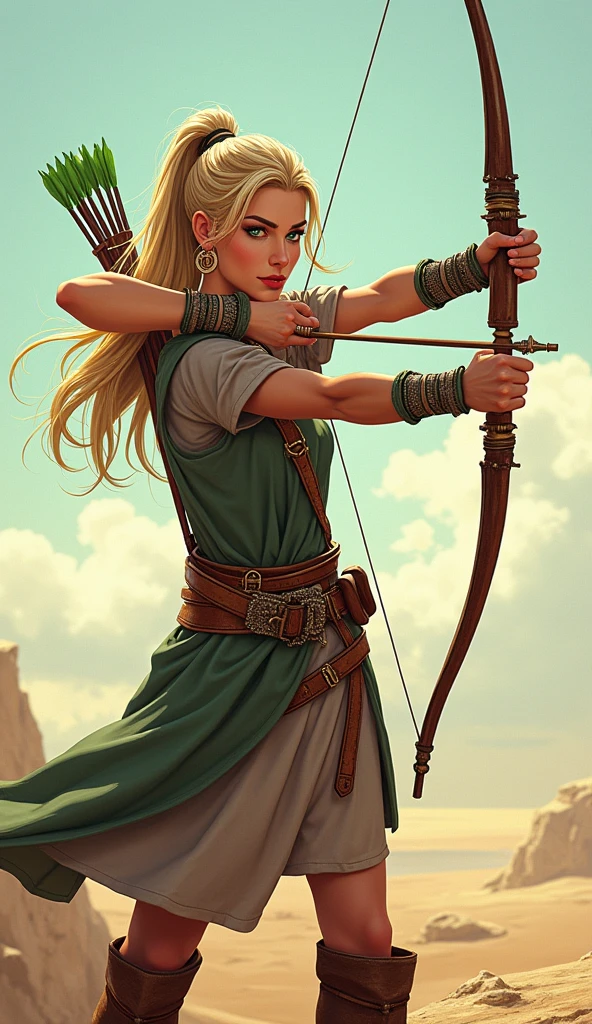 breathtaking Cinematic scene, hero view, d2a amazon wielding a bow and carrying a quiver <lora:diablo_2_amazon_xl_v1:1>, action pose, detailed background, masterpiece, best quality, high quality, highres, absurdres . award-winning, professional, highly detailed