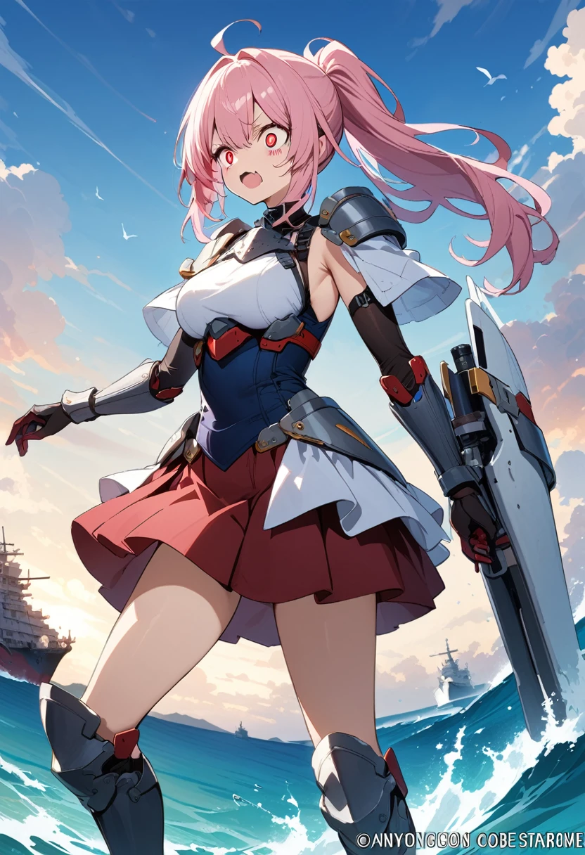 1girl, Uniforme escolar, Piernas cruzadas, cabello rosado, gato a su lado.