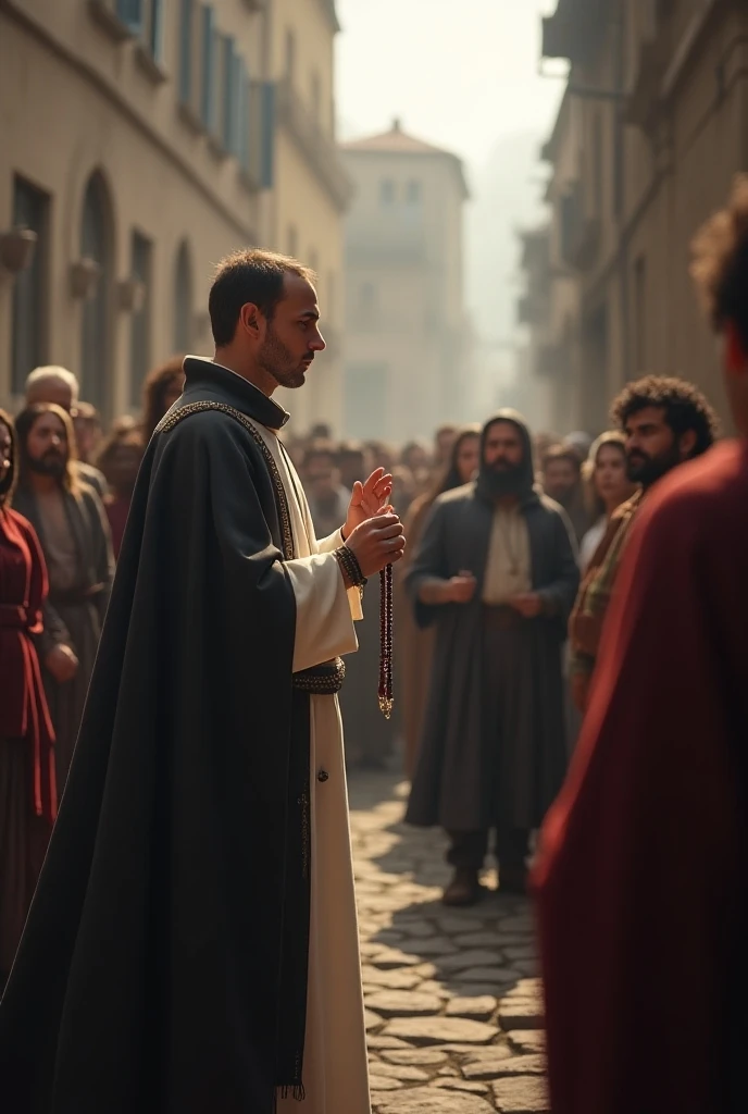 JesusChrist, HEALING A BLIND MAN, JESUS WITH RED CLOAK, THE BLIND MAN IN DARK OLD CLOTHES , DA EMPOCA, REALISTIC SENARIO ON THE STREET IN JERUSALEM