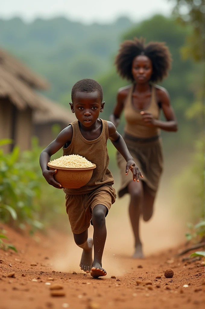 A black  running with a bowl of lettuce and being chased by his black mother --auto --s2