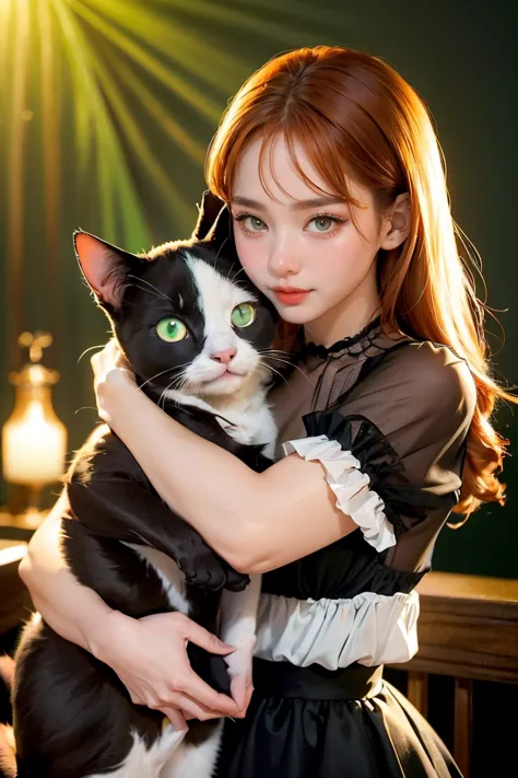 (2cats:1.3), (2animals:1.3), ((black brown eyed cat)), ((ginger green eyed cat)), (hugging:1.2), wonderful atmosphere, cute vibe...