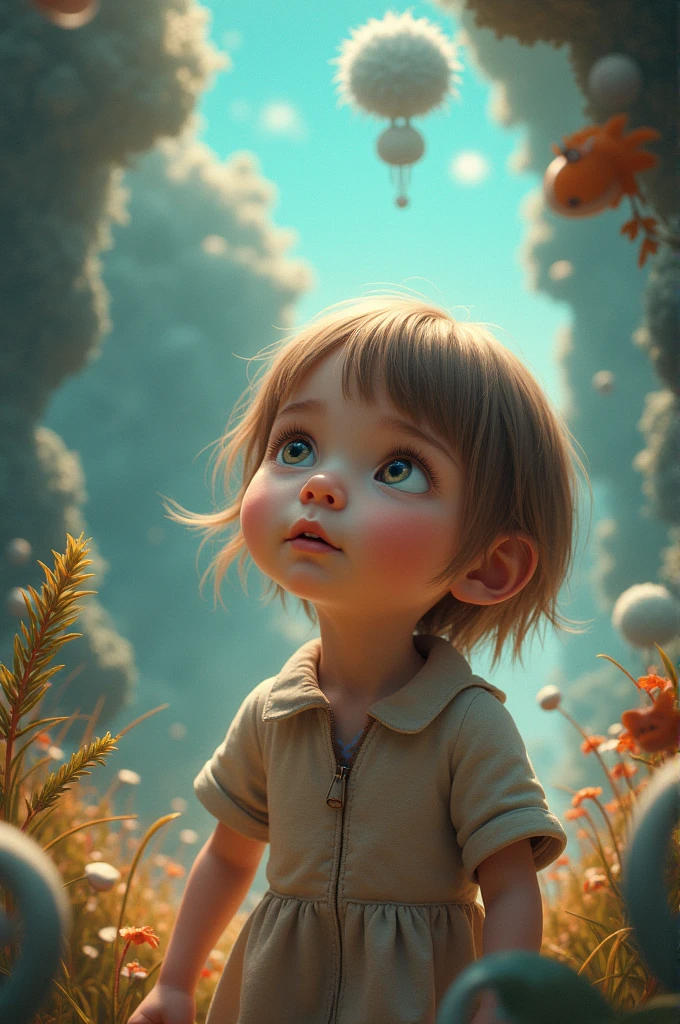 A seed falls from the sky、A pastel drawing of a child hitting the head
