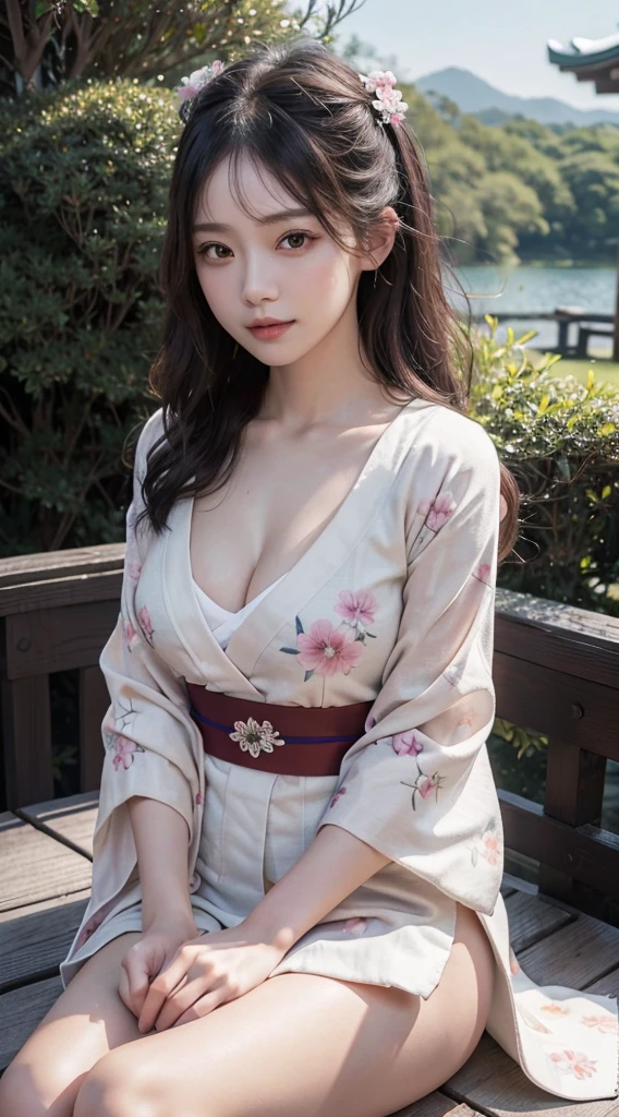 tits out、(Photorealsitic:1.4), (Top image quality:1.0), (超A high resolution:1.0), 8K, Raw photography, (​masterpiece:0.2), (pureerosface_v1:0.5)、(Best Quality Detail:1.2)、realisitic、8K UHD、hight resolution、(1girl in:1.2)、The ultra-detailliert、High quality textures、intricate detailes、micromini、thighs thighs thighs thighs、large full breasts、Wide open chest、detaileds、Very detailed CG、High quality shadows、Detail Beautiful delicate face、Detail Beautiful delicate eyes、depth of fields、Ray traching,1girl in, japanaese girl, Cute, slender, appearance々Kimono with design, Kimono with Japanese pattern,Floral scrunchie, Beautiful skin, Facing the front,Sit down, Sit upright and say thank you,Align your hands elegantly,Smile faintly The Land of Japan,Japanese garden,Luxury Japanese-style room, skyporn, Magic Hour, (Realistic:1.3), Finely detailed, quality, (masutepiece:1.2), (Photorealistic:1.2), (Best Quality), (Intricate details), Dramatic, Ray tracing, photograph, +Lola