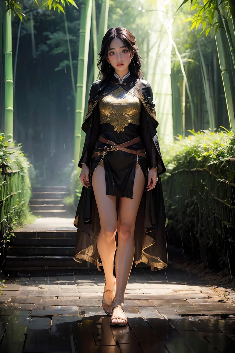 "Create an image of LeBlanc in her Classic skin from League of Legends by Riot Games, wearing her elegant, dark mage robes with golden accents and holding her magical staff, have massive k-cups, standing in a shadowy, mysterious forest with floating lanterns and magical runes."

