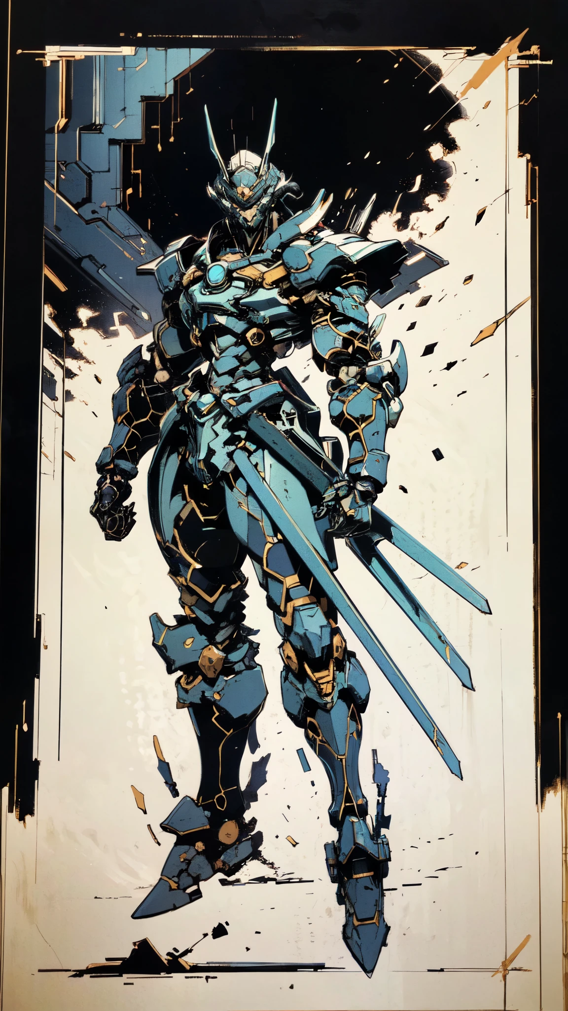 (masterpiece:1.5, best quality:1.5, extremely delicate:1.5, dynamic angle:1.5), ((male:1.5)), Biomimetic humanoid Mecha, green eyes, fully enclosed shoulder guards, matching arm and leg guards, gemstone, full body, full armor, the design balances heavy with agility, organic biotech armor, (the color scheme is primarily Blue with Green and White accents, concept Inspired by Samurai, glowing eyes, the armor glows), standing, floating high above the futuristic sci-fi city, a finely crafted Super robot in anime style, exquisite and mature art style, metallic, dramatic, high definition, highres, ultra-detailed, ultra-fine painting, professional, anatomically correct, symmetrical face, extremely detailed eyes and face, high quality eyes, creativity, RAW photo, UHD, 32k, Natural light, cinematic lighting, (masterpiece-anatomy-perfect:1.2)