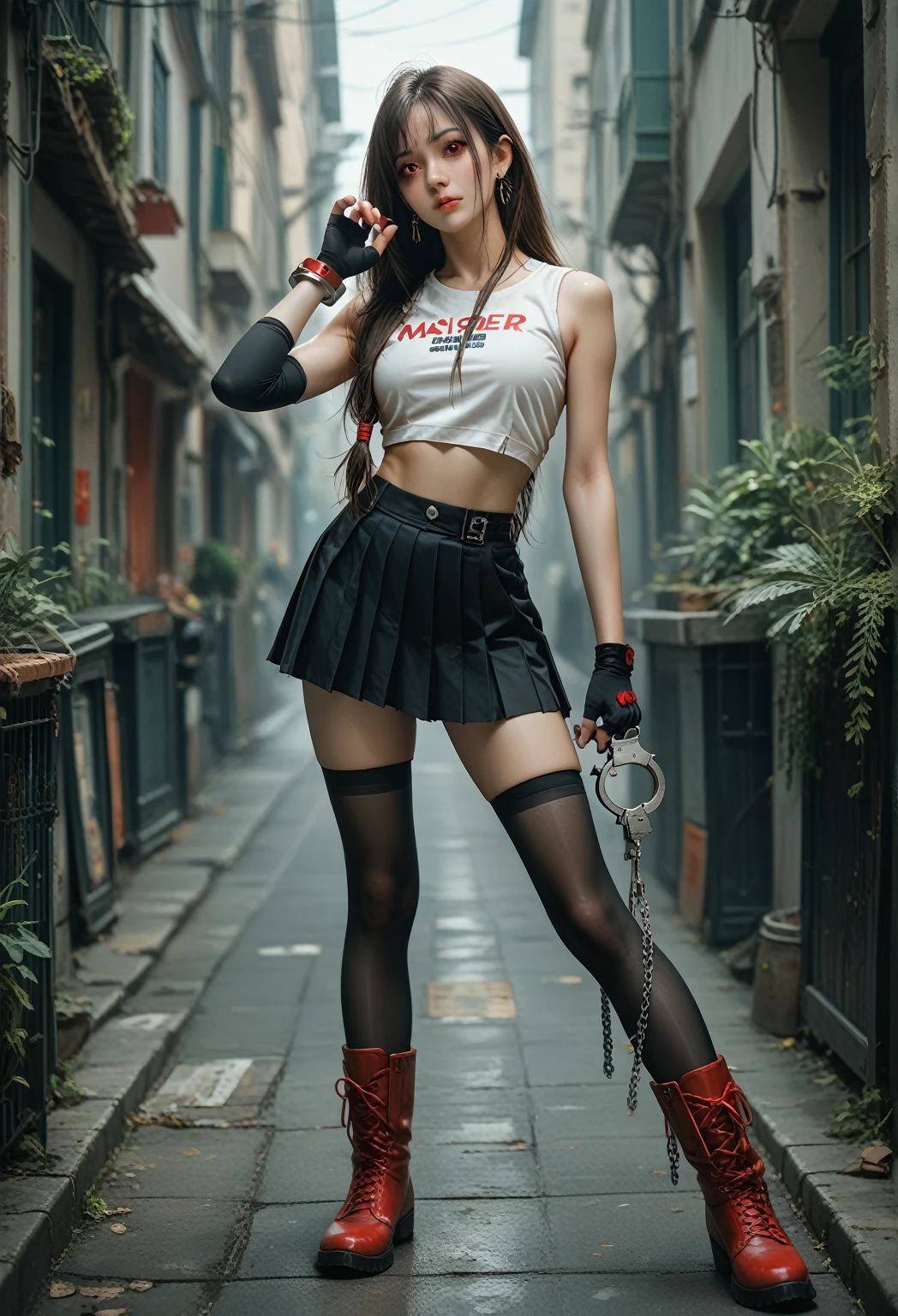 Abandoned construction sites，Sexy standing pose，Full body portrait 1.1，Slender and slender figure，Skinny，As thin as a whipping post，Smaller bust，The barefoot，(Random nudity all over the body)，exhibitionists，(Random exposure of genitals)，face to the viewer