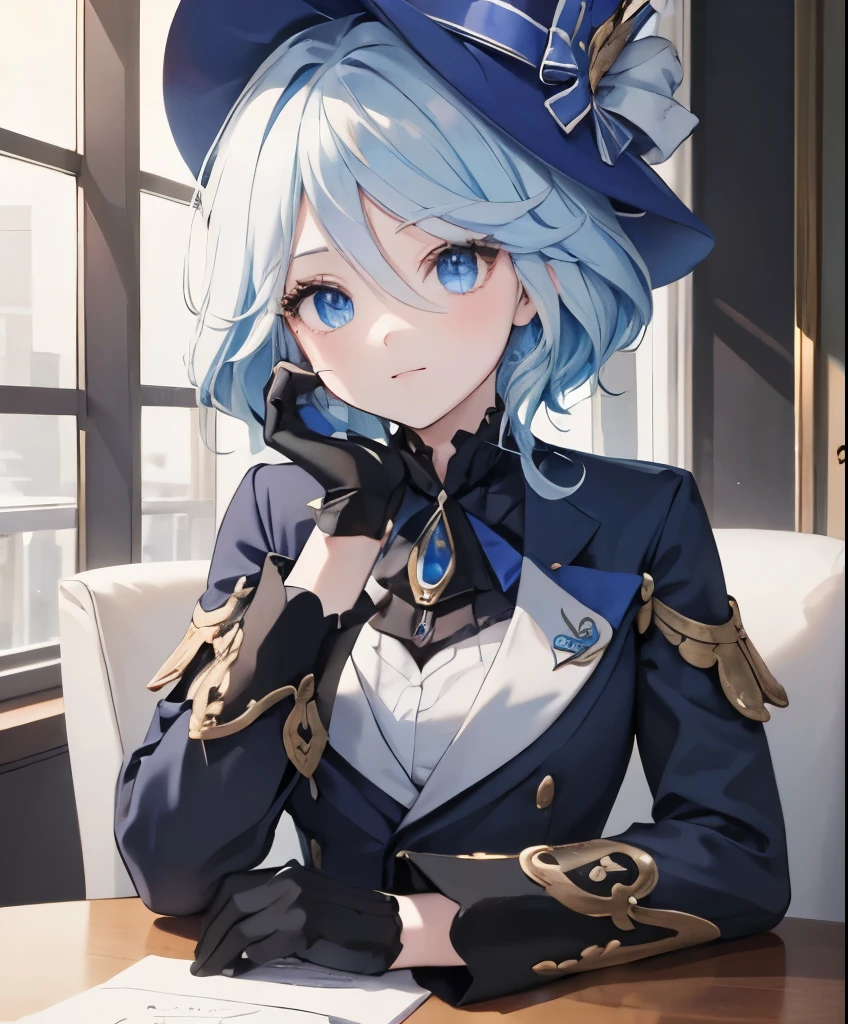 Furina, blue eyes, blue hair, Whirl, ahoge, hair over one eye , light blue hair, short hair,
BREAK asymmetrical Gloves, black Gloves, Ruffles, Gloves, half Gloves, hat, Shorts, Frack, thigh straps, cylinder, white panties ,
BREAK looking at viewer,
BREAK indoors,
BREAK (masterpiece:1.2), best quality, High resolution , Unity 8k Tapete, (illustration:0.8), (beautiful, detailed eyes :1.6), extremely detailed face , perfect lighting , extremely detailed CG , (perfect hands, perfect anatomy), birthday cake, cake on the table , cake looking at , 1 girl, High resolution , best quality, high quality , Anime Style,