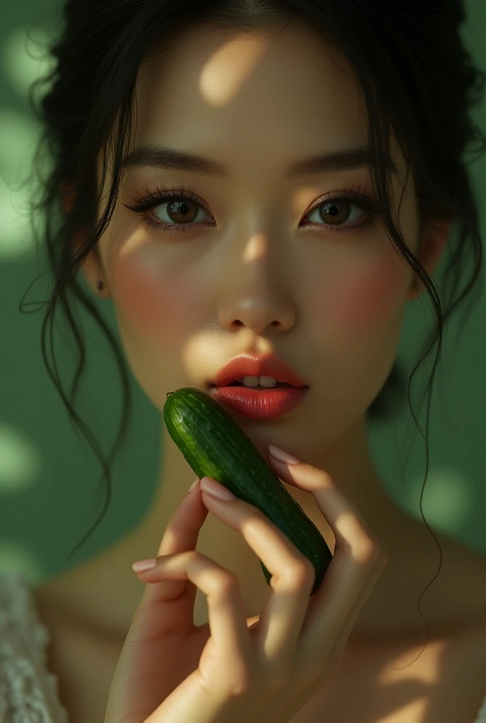 One Girl, (Completely naked:1.2), (RAW Photos, Highest quality), (Realistic, Realistic:1.4), Tabletop, Her whole body is seen from the front, She spreads her legs and seduces.、Very delicate and beautiful, Very detailed, 2k wallpaper, wonderful, In detail, Very detailed CG Unity 8k wallpaper, Very detailed, High resolution, Soft Light, Beautiful detailed girl, Very detailedな目と顔, Beautiful and sophisticated nose, Beautiful details, Cinema Lighting, City lights at night, wonderful lighting, Perfect Anatomy, Slender body, small, smile、Holding a cucumber in one's hand