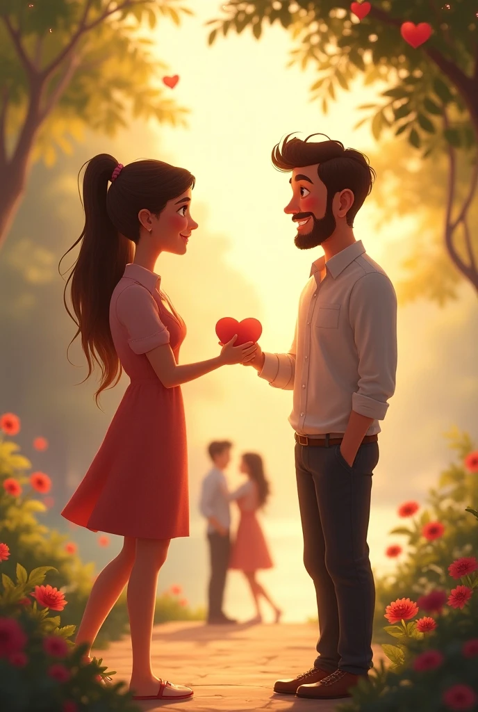 A couple in a fight and solving it with compliments and gifts animated