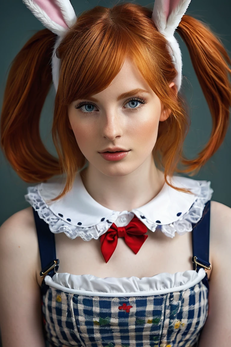 m1ag0th woman, mia goth, black eyes, pearl movie, wearing bandana, farmer blue uniform, short hair wrapped in bandana, in a barn , bending over in a box, showing her ass and pussy, looking back at me, hair bun tied, expressiveh