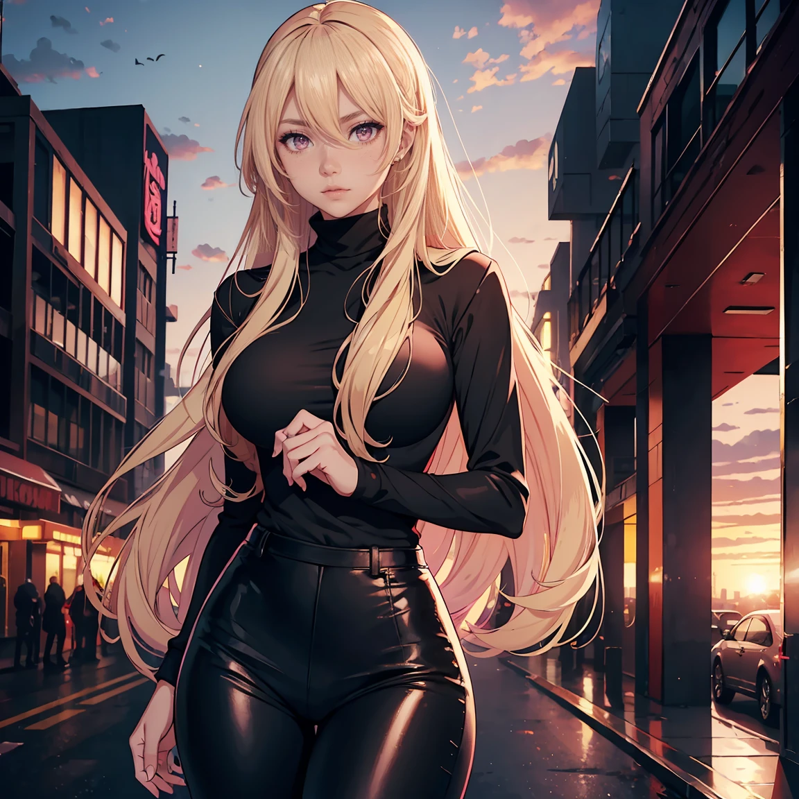 yellow hair, black dress, freckles, lipstick, big , purple eyes, Lucy Mann, big ass, seductive pose, solo, tight outfit, masterpiece, high quality, humanoid, ultra 4k