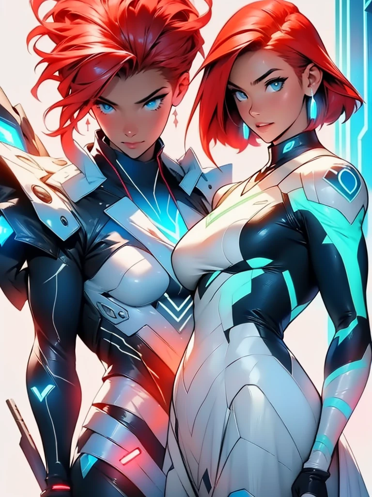 perfect face, short hair, facial features and detail, white background, show full body, full clothing, hair, cyberpunk anime, psanime, futuristic girl in a futuristic skinsuit with led lights, red hair, blue eyes, futuristic female, using a blue mecha pilot armor, Score_9, Score_8_up, Score_7_up, Score_6_up, Score_5_up, Score_4_up, Source_anime, Tag1, Tag2, Best quality, High quality, Detailed, High resolution, 8k, Ultra high res, Soft saturation, Professional quality, Perfect contrast, Perfect litthing, Anatomically correct. Olhando para o visualizador futuristic girl in a mechapunk hangar, (obra de arte, melhor qualidade, Ultra-detalhado, alta resolução, 4K),(lindos olhos detalhados),(rosto muito detalhado),(1 garota),HDR,cabelo longo