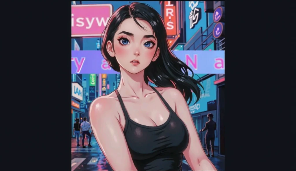 anime girl in black tank top standing in a city street, digital anime illustration, urban girl fanart, Anime style. 8K, anime styled digital art, anime style illustration, digital cyberpunk anime art, Anime style 4 K, artwork in the style of guweiz, digital cyberpunk - anime art, lofi artstyle, lofi girl, Cyberpunk art style Short hair