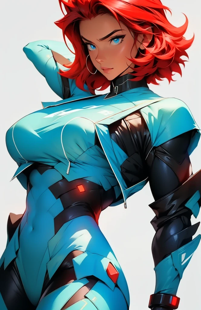 Brutalborn, blue mecha armor, white background, full character, beautiful hair, full HD face, perfect face, short hair, facial features and detail, white background, show full body, full clothing, hair, cyberpunk anime, psanime, futuristic girl in a futuristic skinsuit with led lights, red hair, blue eyes, futuristic female, using a blue mecha pilot armor, Score_9, Score_8_up, Score_7_up, Score_6_up, Score_5_up, Score_4_up, Source_anime, Tag1, Tag2, Best quality, High quality, Detailed, High resolution, 8k, Ultra high res, Soft saturation, Professional quality, Perfect contrast, Perfect litthing, Anatomically correct. Olhando para o visualizador futuristic girl in a mechapunk hangar, (obra de arte, melhor qualidade, Ultra-detalhado, alta resolução, 4K),(lindos olhos detalhados),(rosto muito detalhado),(1 garota),HDR,cabelo longo