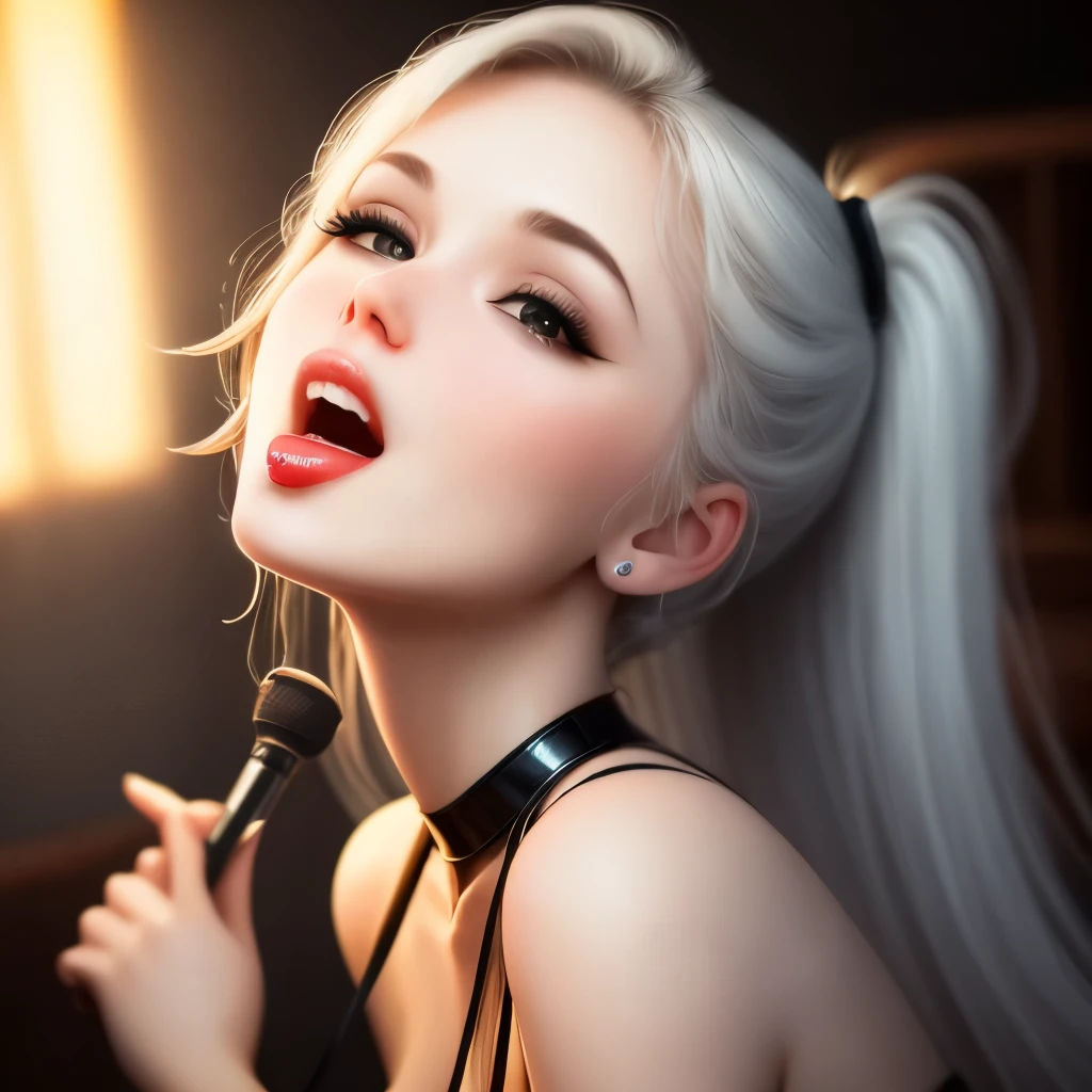ahegao, big tongue, very big tongue, big mouth, cum in mouth, very big mouth, one girl, pov, gray hair, blue eyes, hearts in eyes, hearts-eyes, on the knees, begging for cum, long hair